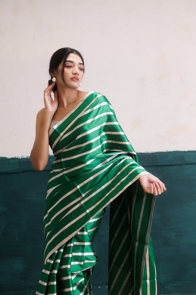 RAJINI - Emerald Stripe Silk Sari | Ready To Ship