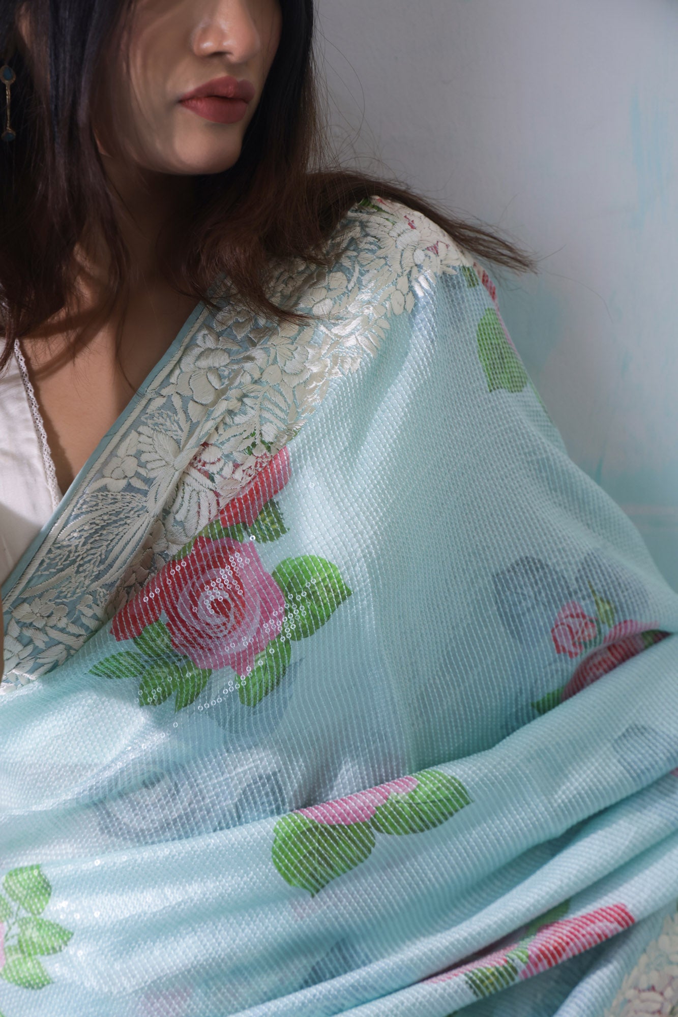 VARUNA - Designer Floral Sequin Embroidered Sari