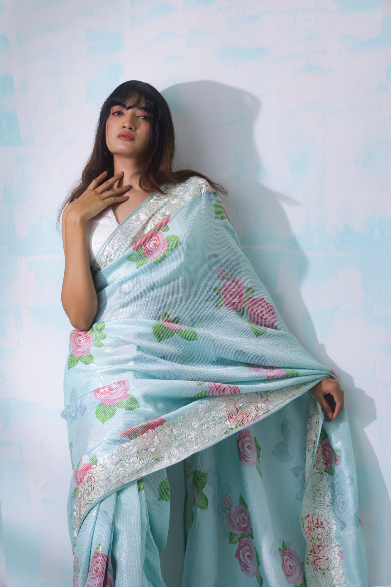 VARUNA - Designer Floral Sequin Embroidered Sari