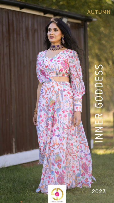 GURDEEP - Fusion Floral Saree Skirt Set
