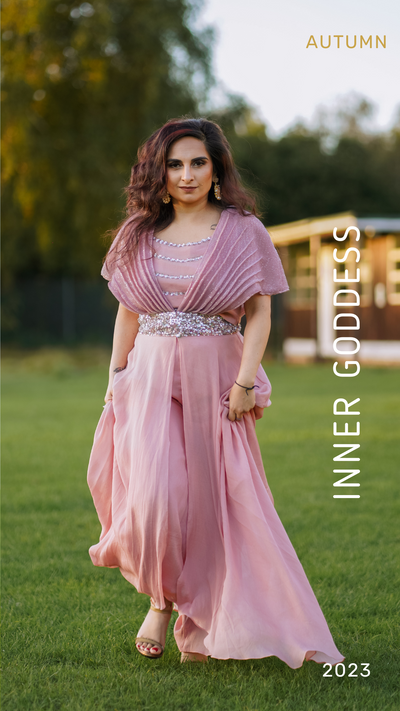 RADHI - Pastel Pink Cape Sequin Skirt Set | Ready To Ship