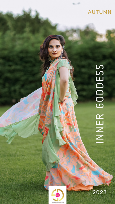 RADHIKA - Abstract Floral Skirt Saree Set | Ready To Ship