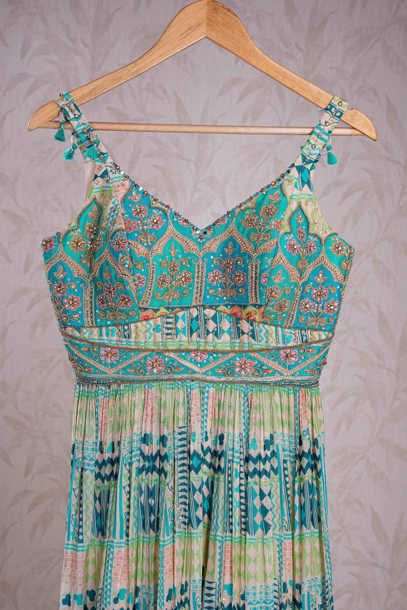 Turquoise Mughal Pattern Printed Fusion Jumpsuit