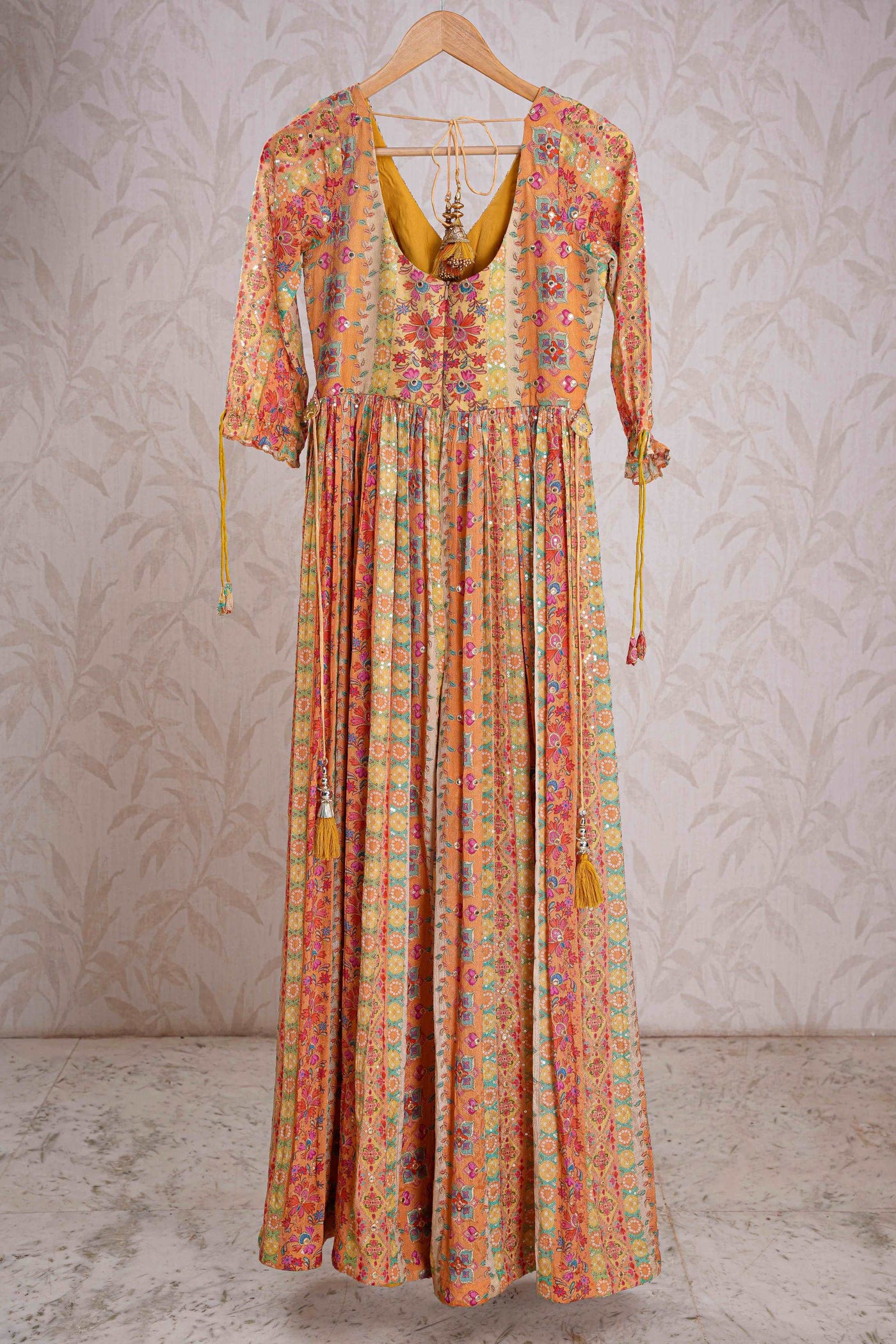 Peach Embellished Floral Printed Fusion Jumpsuit