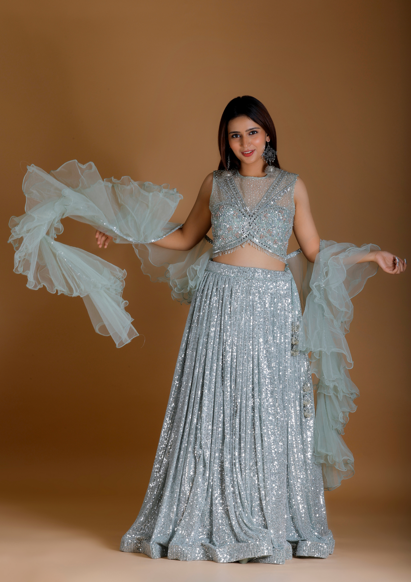 ZAMIHA - Celestial Blue Sequin Lehenga Set