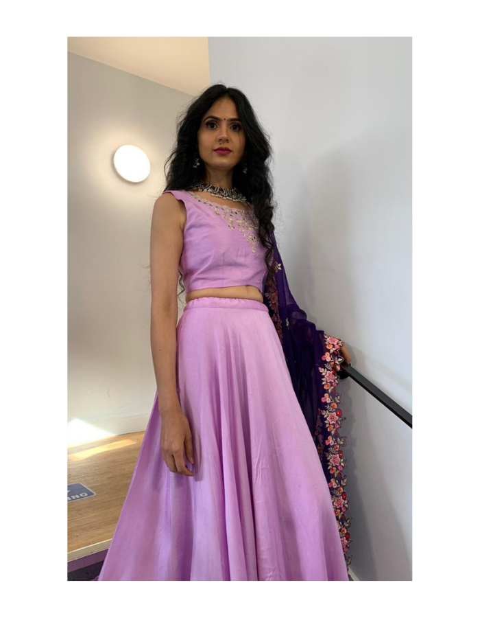 TRISHNA - Lilac Lehenga with Purple Embroidered Dupatta