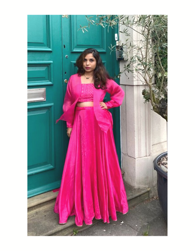 MANAH - Gulabi Pink Lehenga Skirt with Wraparound Cape | Ready to Ship