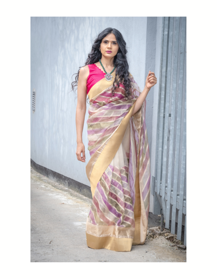 EKAA - Rainbow Stripes Organza Saree | Ready to Ship