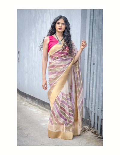 EKAA - Rainbow Stripes Organza Saree | Ready to Ship