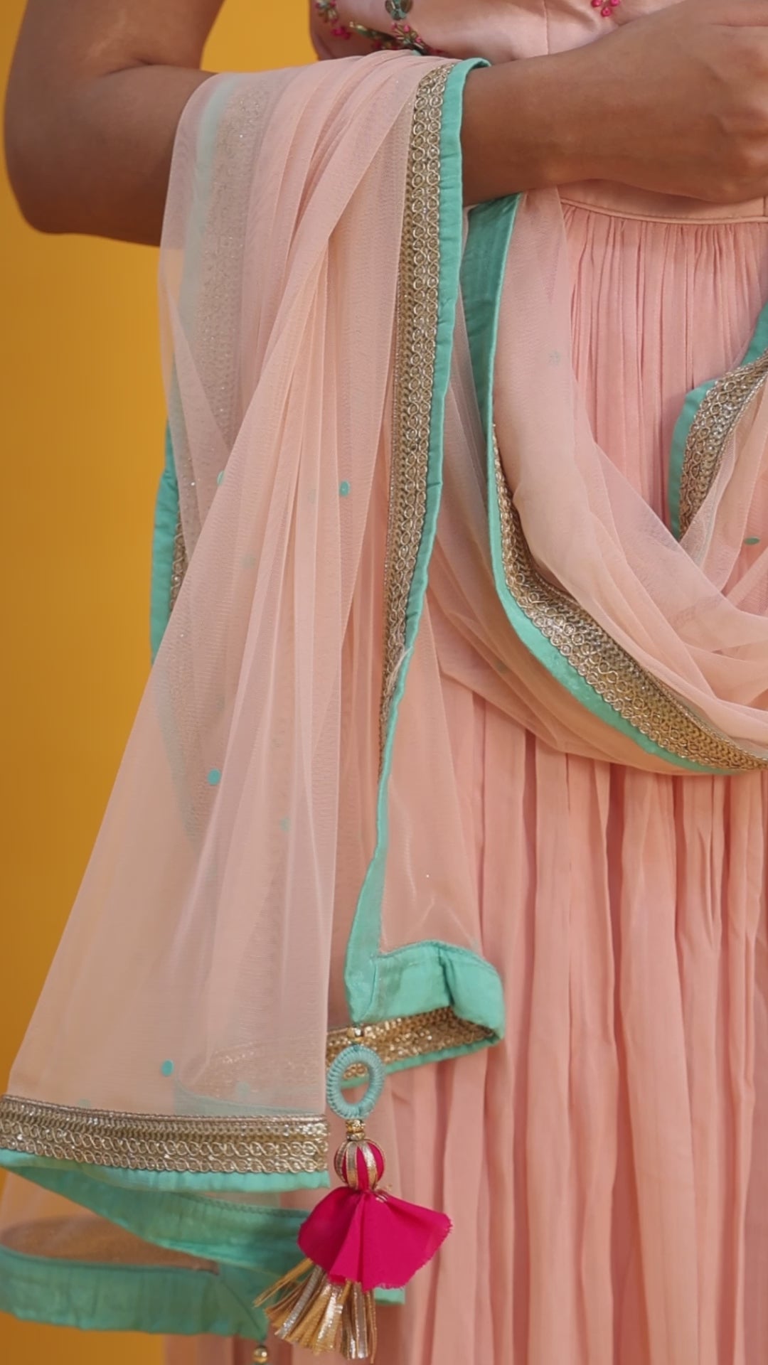 SHAILA - Peach Long Kurta Sharara Suit Dress