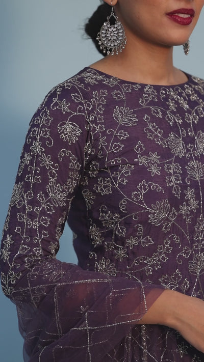 SHIVANI - Purple Embroidered Sharara Suit Dress Set