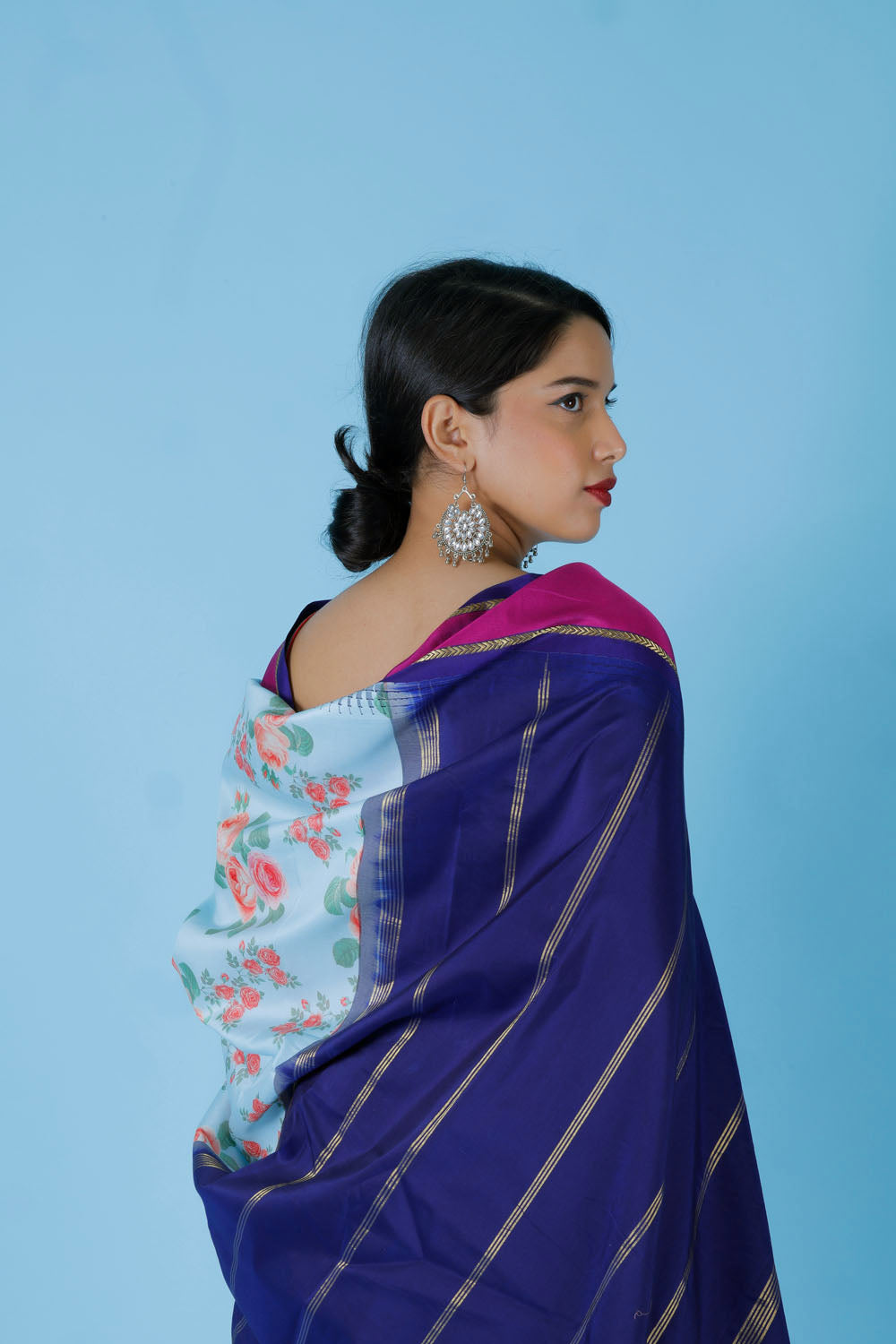 HARINI - Blue Floral Kanchi Silk Sari
