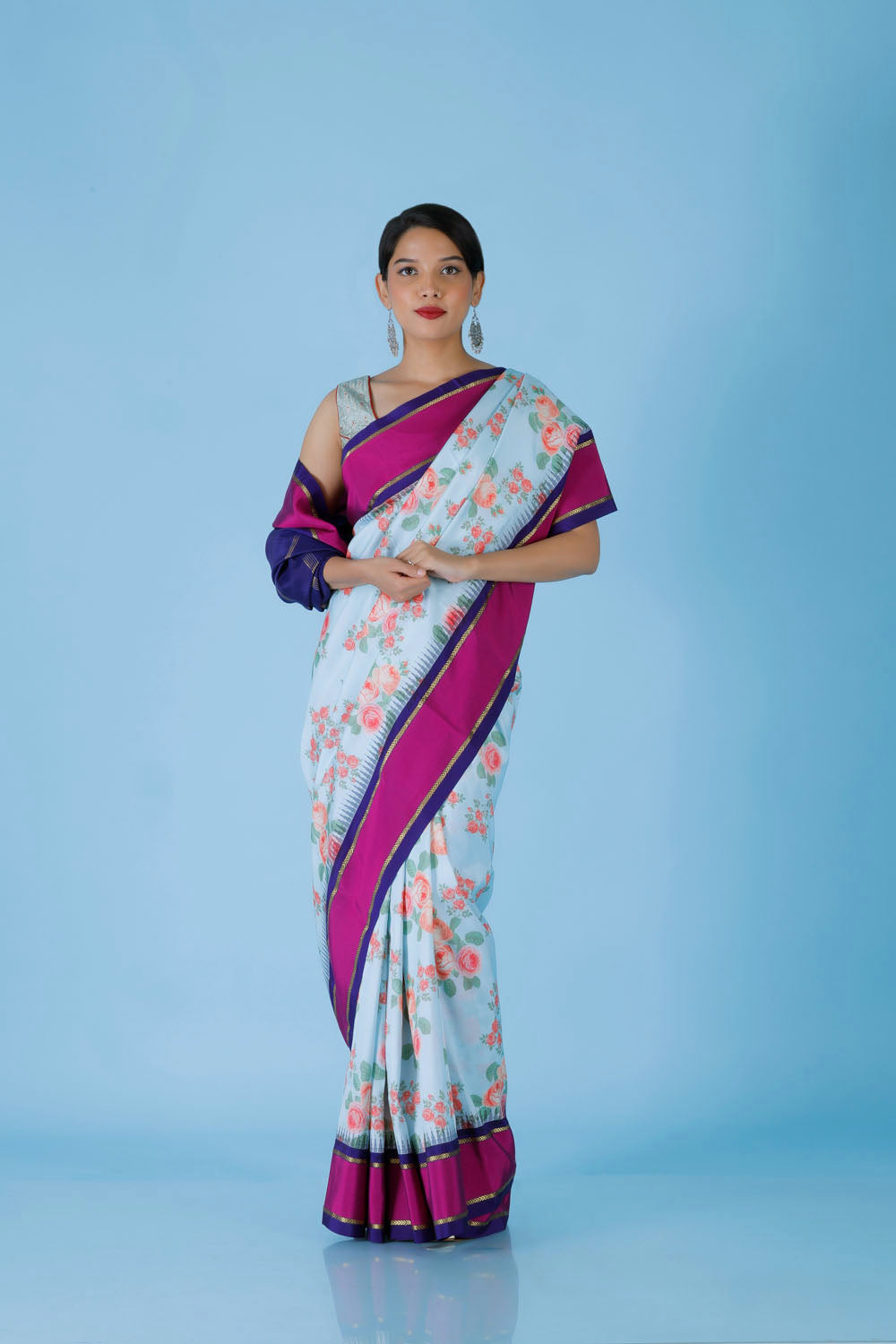 HARINI - Blue Floral Kanchi Silk Sari