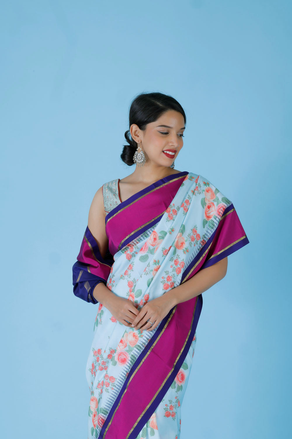 HARINI - Blue Floral Kanchi Silk Sari