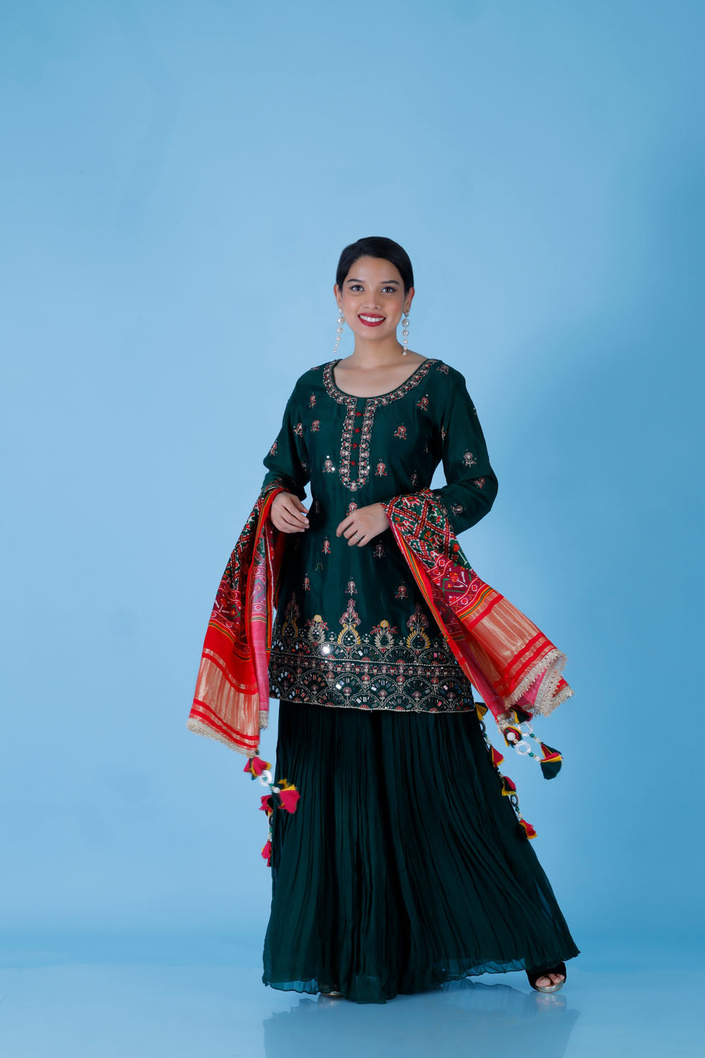 BHAVNA- Moss Green Sharara Suit Dress
