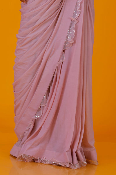 HEENA - Pastel Rose Pink Draped Saree
