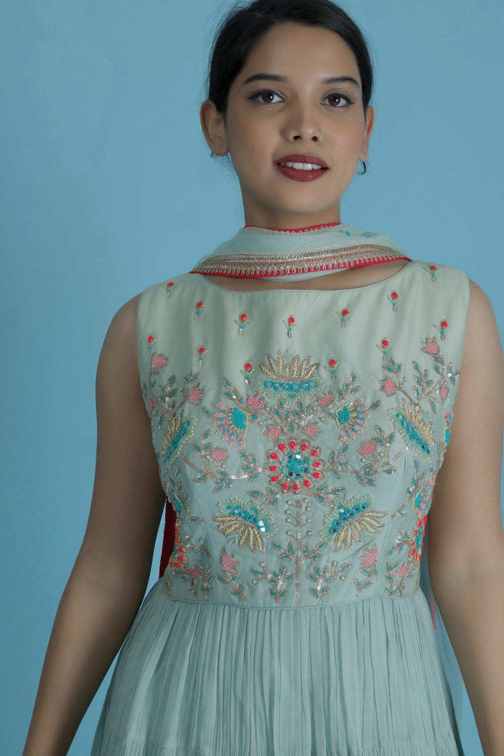 ISHI - Mint Green Peplum Sharara Suit Dress