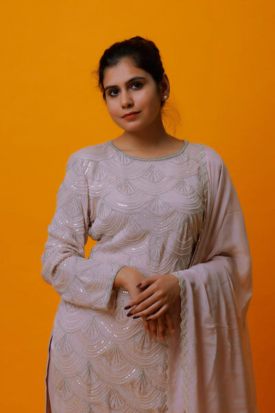 MEGHAN - Pastel Embroidered Sharara Suit Dress