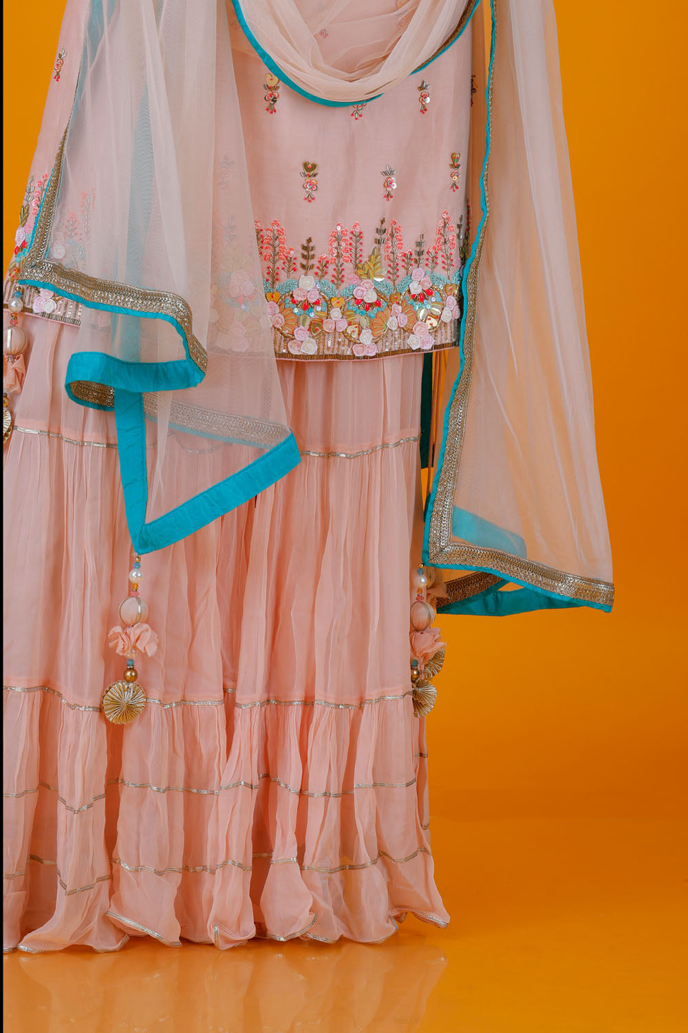 TANISI - Peach Sharara Suit Dress