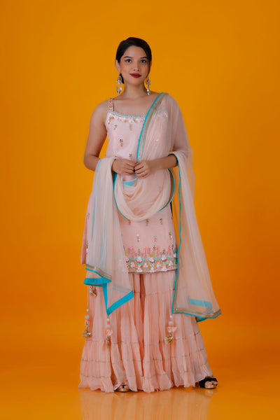TANISI - Peach Sharara Suit Dress