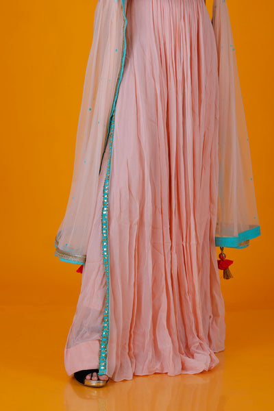 SHAILA - Peach Long Kurta Sharara Suit Dress
