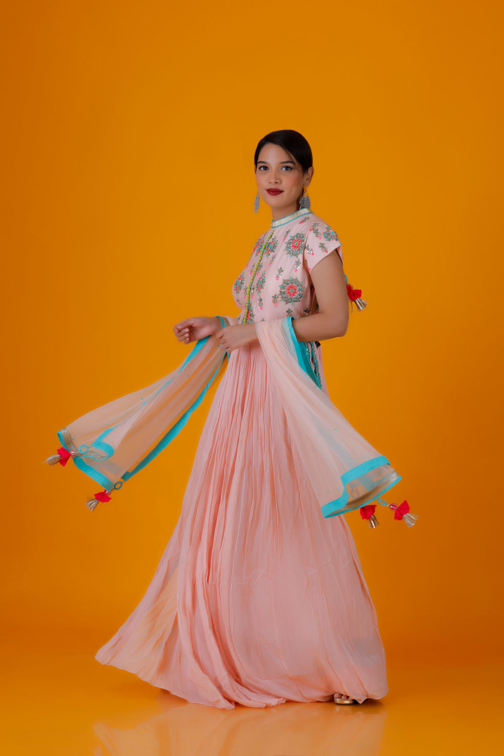 SHAILA - Peach Long Kurta Sharara Suit Dress