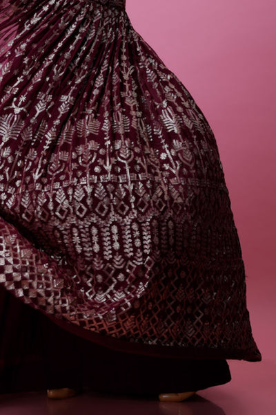 RAVIKA - Burgundy Anarkali Gown with Cape