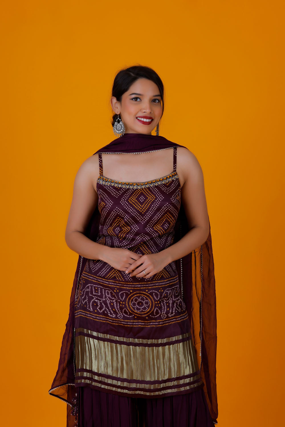 RIMA - Burgundy Printed Sharara Suit Dress
