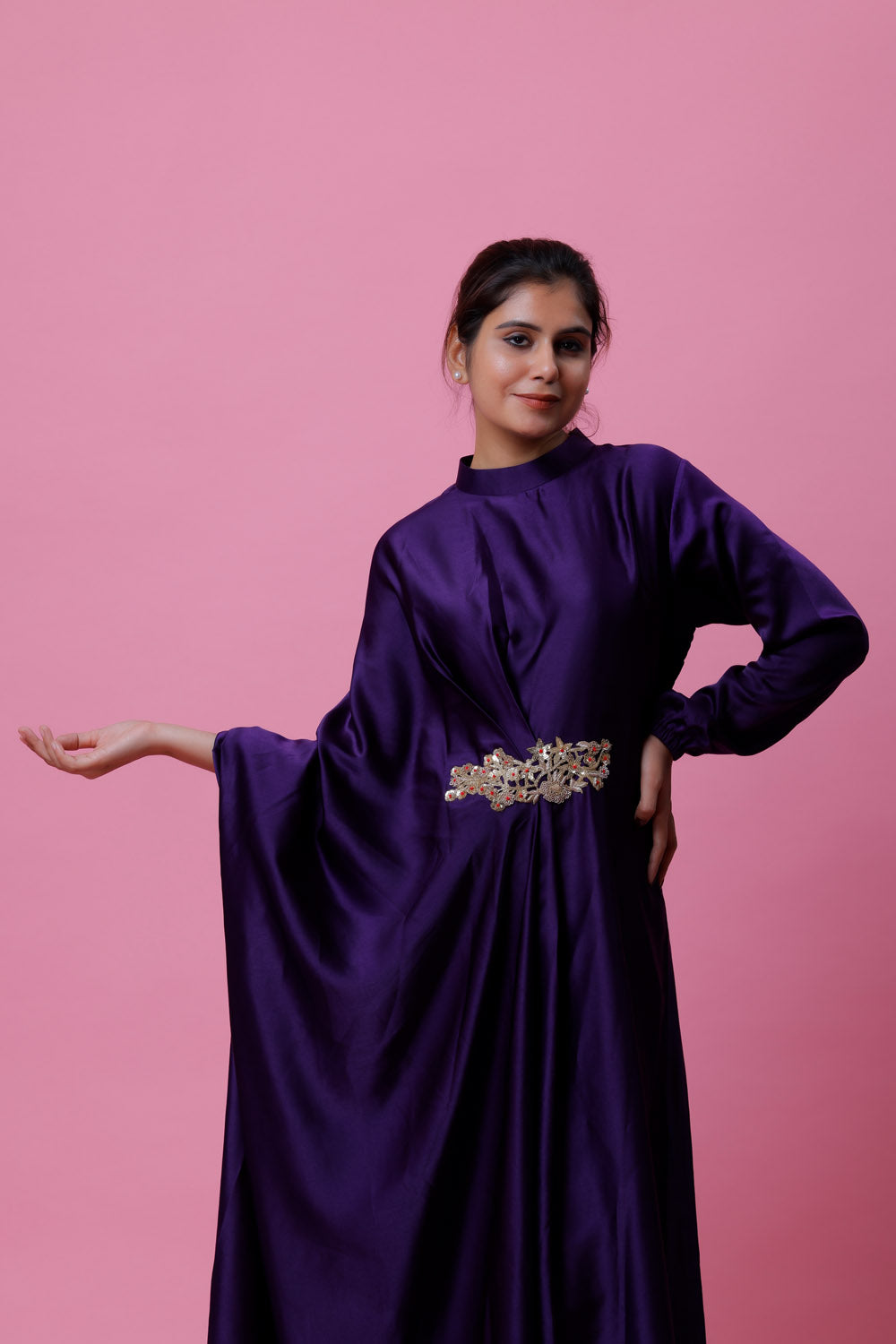 SASYA - Purple Draped Kaftan Dress