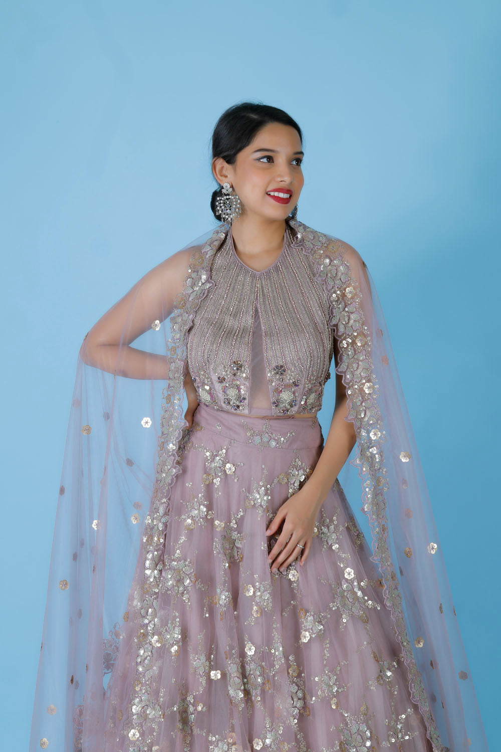 RAINA - Dusky Pink Embroidered Lehenga Set
