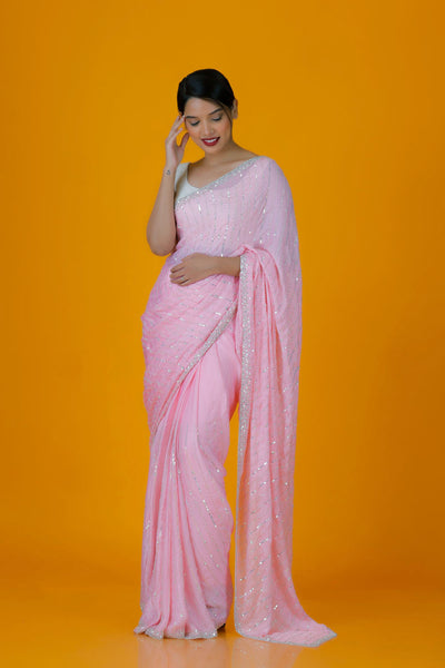 JAYA - Baby Pink Embroidered Saree
