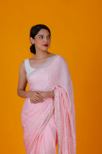 JAYA - Baby Pink Embroidered Saree