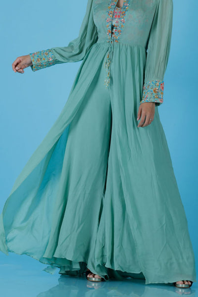 PRITAA - Pastel Green Cape Dress Set