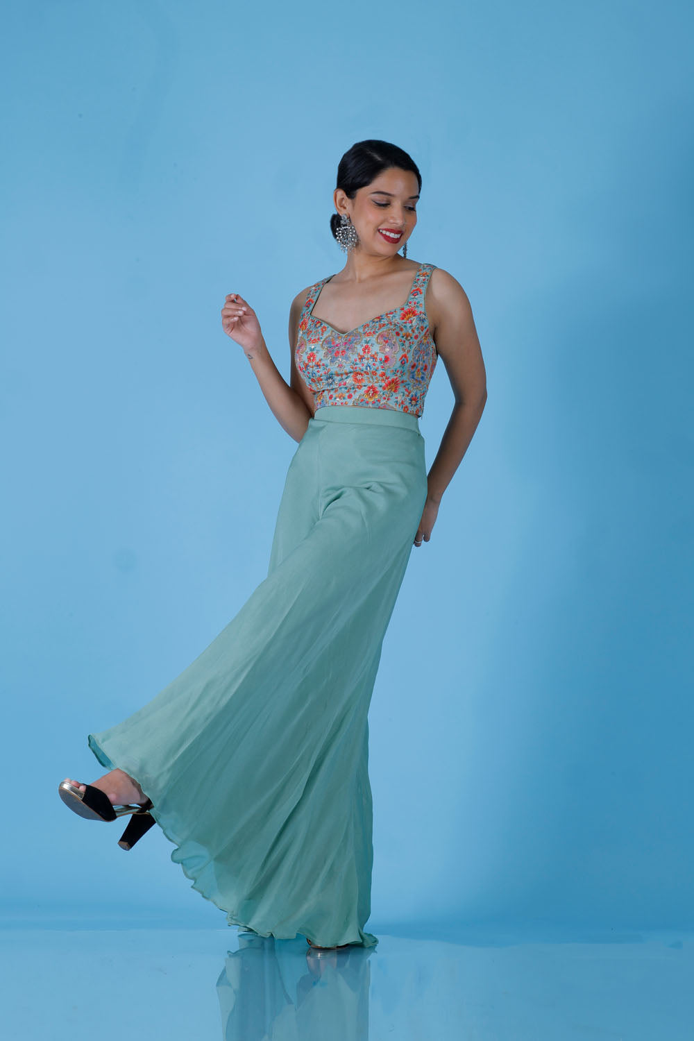 PRITAA - Pastel Green Cape Dress Set
