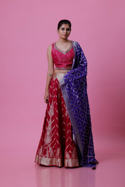 TAMARA - Pink Banarsi Silk Lehenga Set