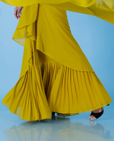 Kashish - Ochre Yellow Pre-draped Saree