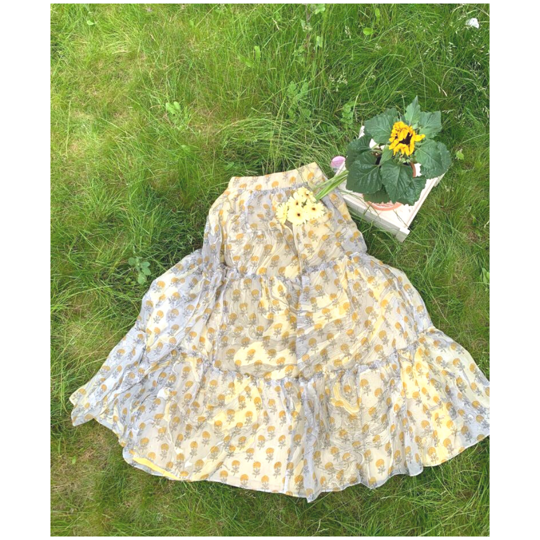 Secret Garden Marble Marigold Tiered Skirt | Ready To Ship