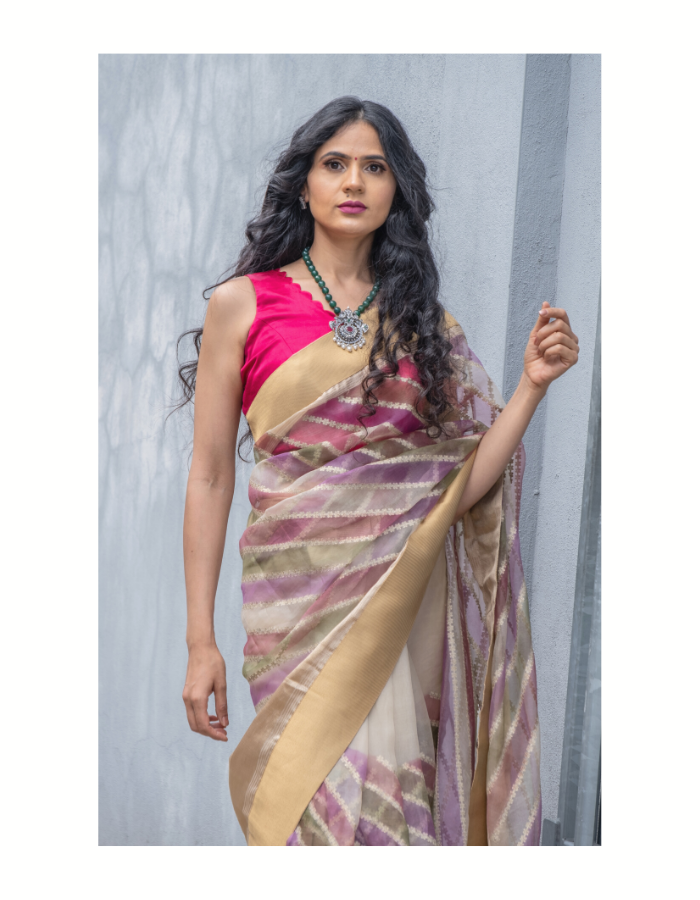 EKAA - Rainbow Stripes Organza Saree | Ready to Ship