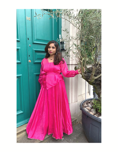 MANAH - Gulabi Pink Lehenga Skirt with Wraparound Cape | Ready to Ship