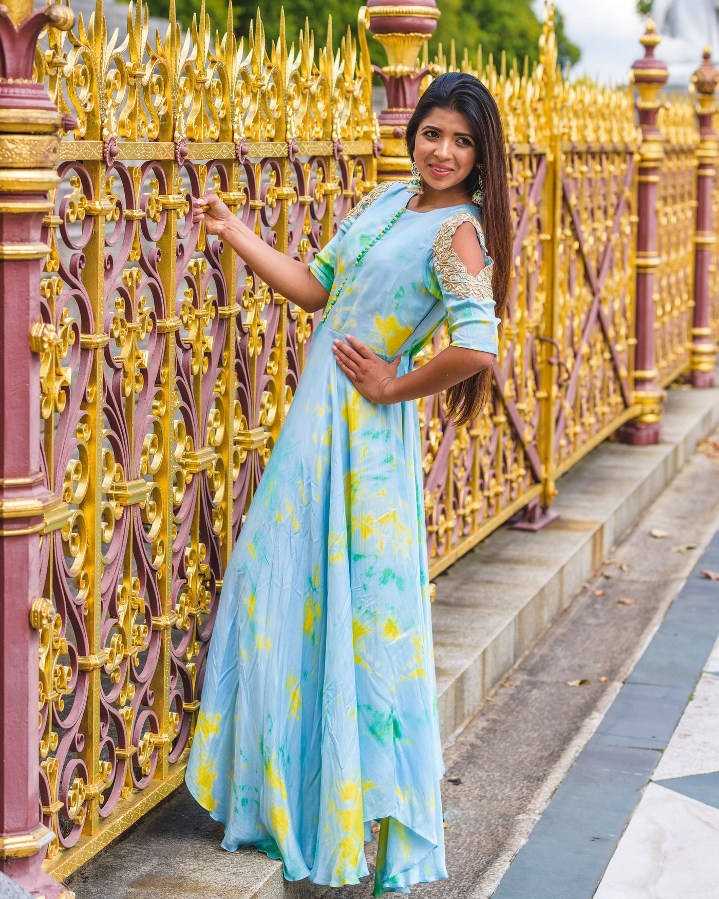 PIHU - Embellished Tie-Dye Anarkali Gown