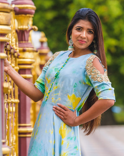 PIHU - Embellished Tie-Dye Anarkali Gown