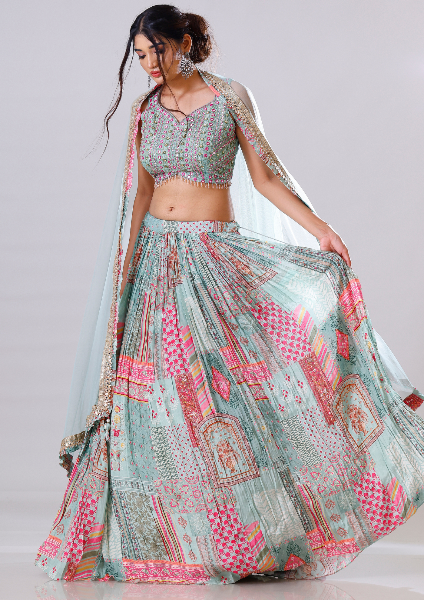 TARISHI - Pista Green Mughal Printed Lehenga