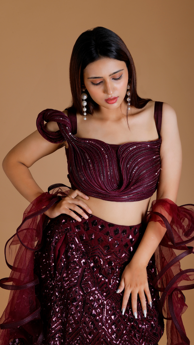 DIVA - Wine Sequin Fusion Lehenga Set
