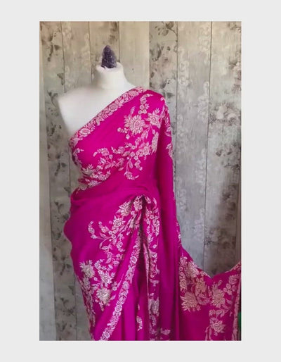RATNA - Ruby Pink Jewel Tone Tussar Saree | Ready to Ship