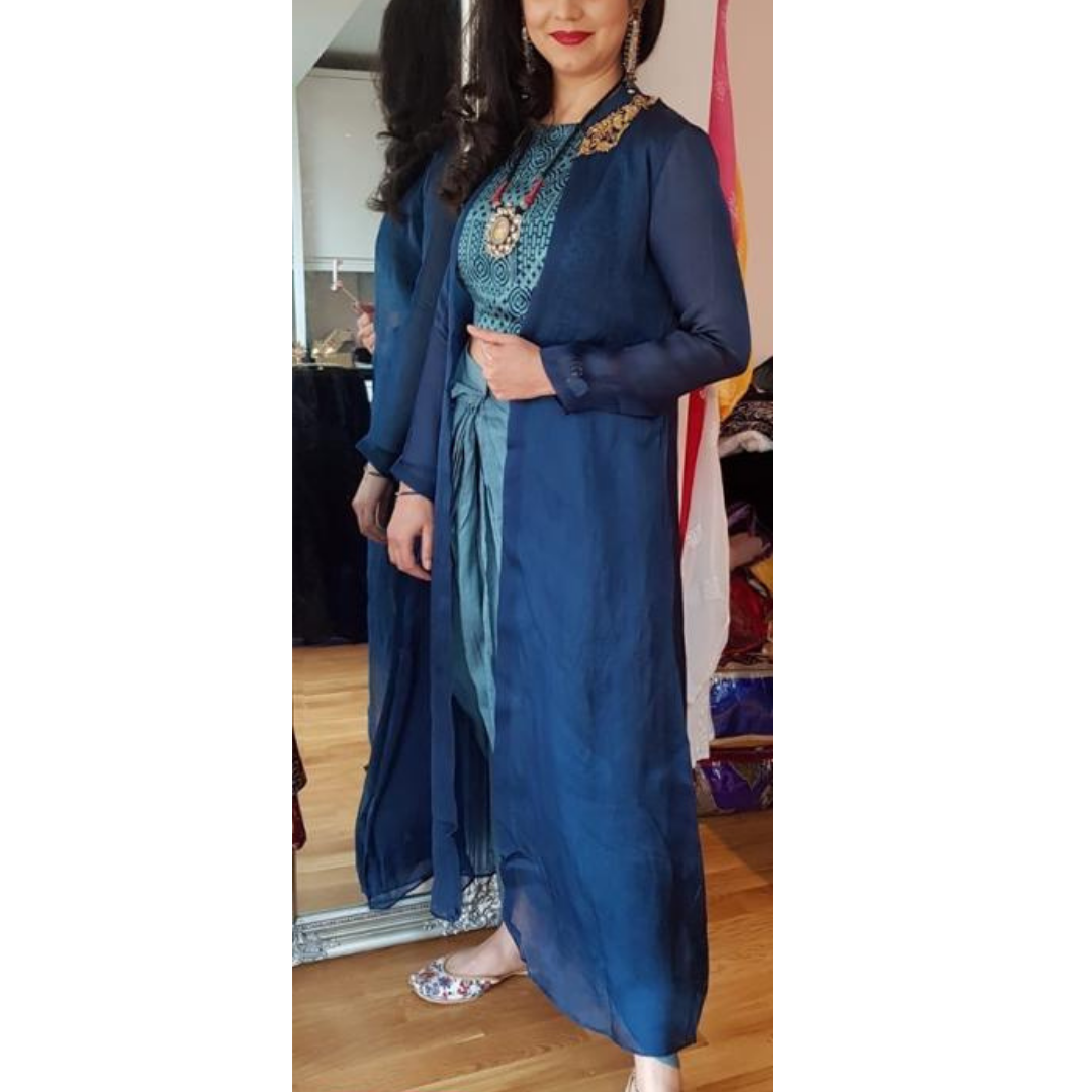 MAYA - Crop Top Dhoti with Silk Organza Cape