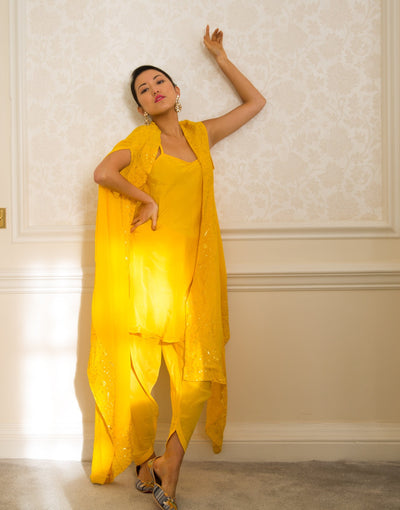 ARIANA - Mango Yellow Dhoti Dress Set with Cape