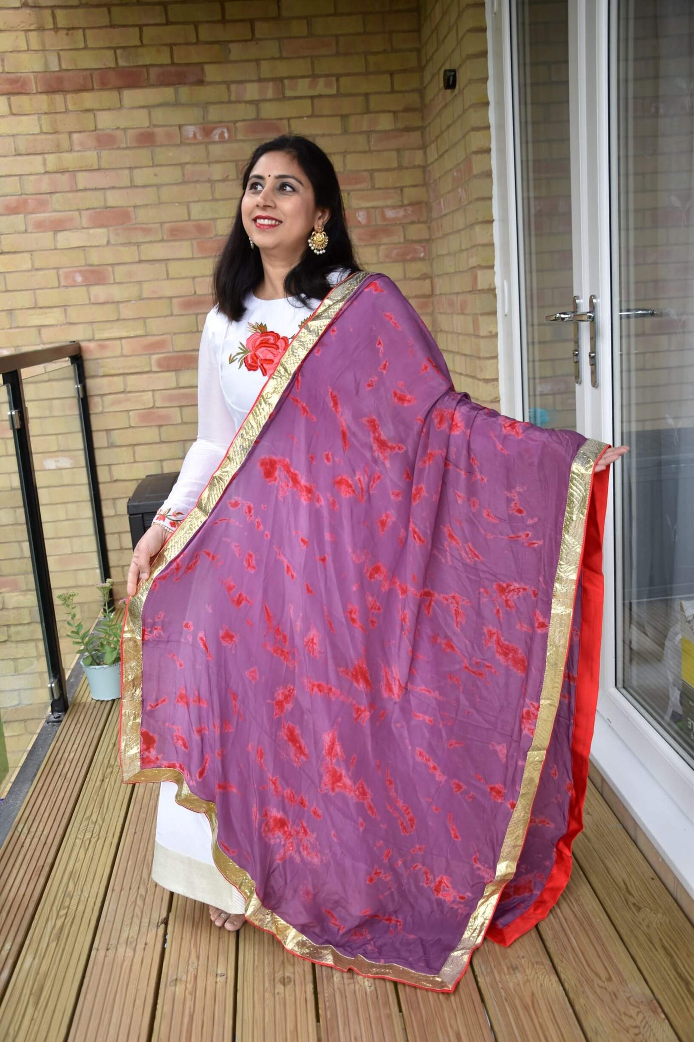 SIA - Embellished White Anarkali with Tie-Dye Dupatta