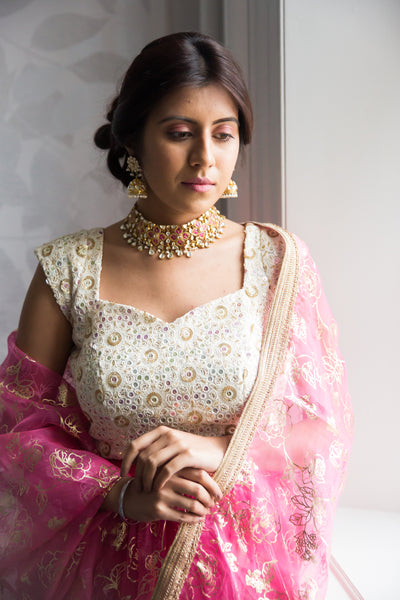 NAIRA - Pink Rose Lehenga Skirt Set.