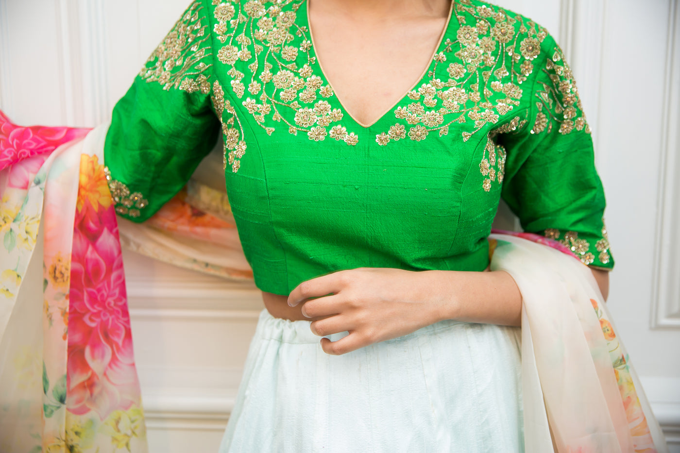 AMANI - Embroidered Lehenga Set with floral Dupatta.