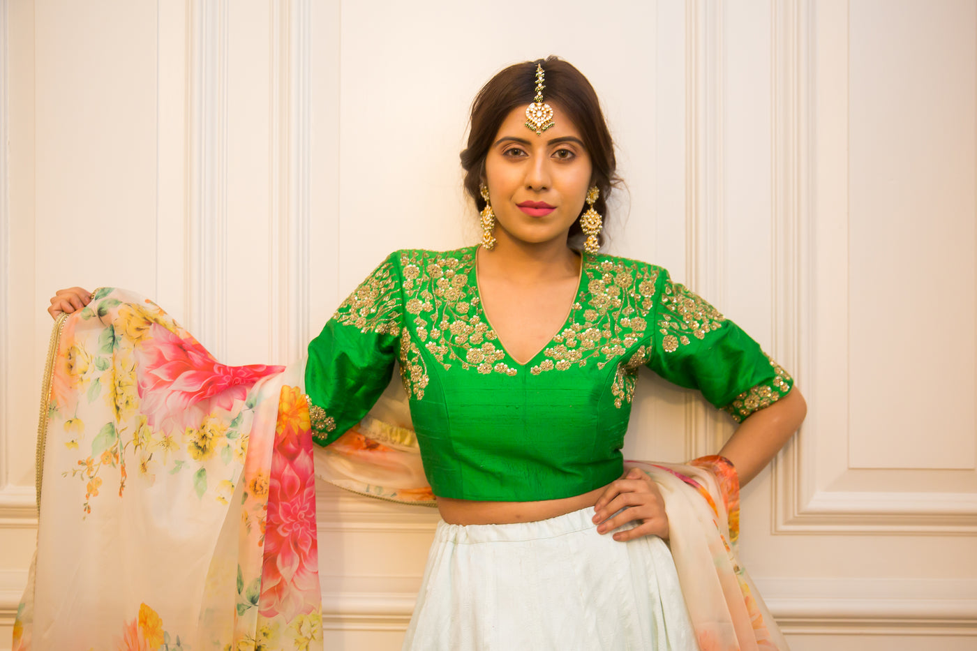 AMANI - Embroidered Lehenga Set with floral Dupatta.